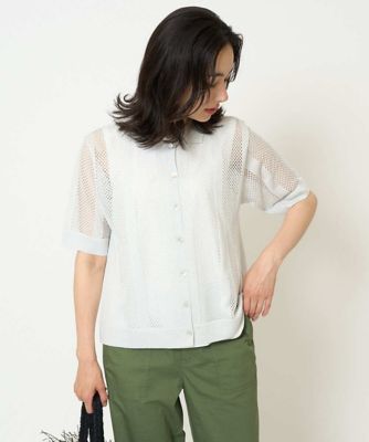 ＜GEORGES RECH　(Women)＞ラメ襟付きシアーメッシュニットカーディガン