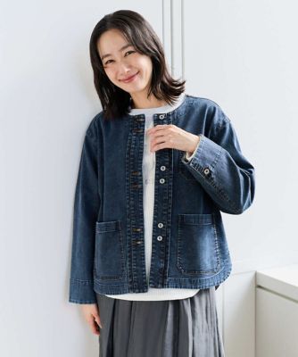 ＜GEORGES RECH　(Women)＞［セットアップ対応］ノーカラージャージーデニムジャケット