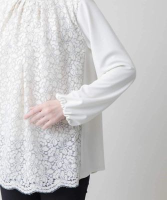 フラワーレース刺繍ジョイントブラウス　／日本製／洗える