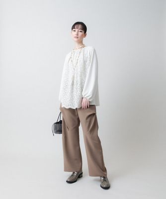 フラワーレース刺繍ジョイントブラウス　／日本製／洗える