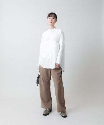 HIROKO KOSHINO / ヒロココシノ ピンタックアクセントバンドカラーシャツ /日本製/洗える ドット柄ジャージーカットソー/日本製/洗える(カットソー・T