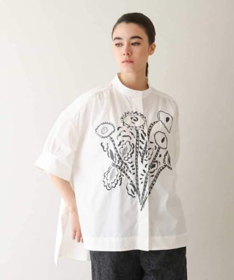 フラワー刺繍オーバーシルエットブラウス