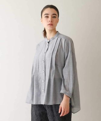 ＜HIROKO KOSHINO (Women)＞切り替えフレア先染めボーダーシャツ　／日本製