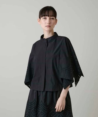 フミエタナカ 23SS 刺繍 ブレスレット シャツ ブラウス 1 黒 ブラック アイレット刺繍デザインブラウス | HIROKO KOSHINO (Women