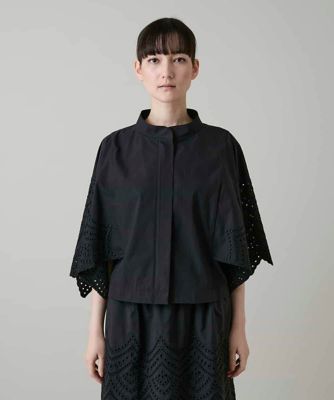 Theory アイレット リネンブラウス 黒 アイレット刺繍デザインブラウス | HIROKO KOSHINO (Women