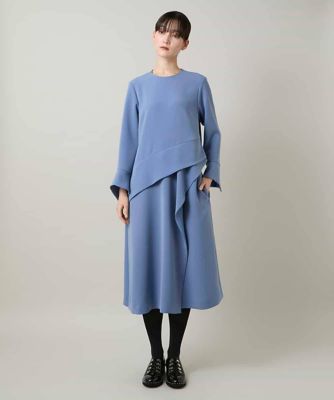 ＜HIROKO KOSHINO (Women)＞アシンメトリーカッティングドレス／日本製／洗える