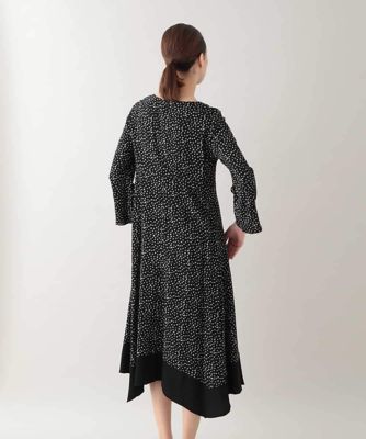 ヒロココシノ青と黒のアシンメトリックワンピース 半袖 小付きレオパード柄ワンピース ／日本製 | HIROKO KOSHINO