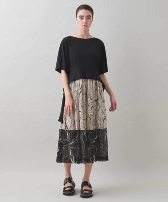 HIROKO KOSHINO 春コート13号ブラック フレアシルエット 幾何学プリントコクーンシルエットチュニック /日本製/洗える