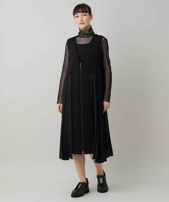 ＜HIROKO KOSHINO (Women)＞異素材プリーツロングベスト／日本製／洗える
