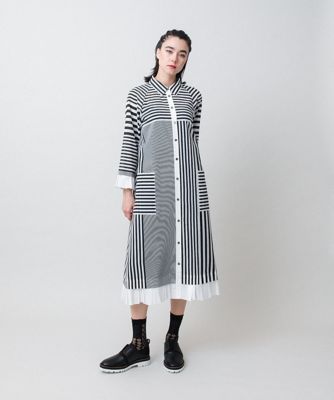 マルチストライプシアープリーツワンピース／日本製／洗える | HIROKO