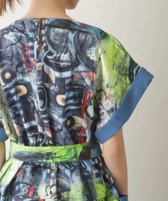 ヒロココシノ 夏を彩るアートプリント ワンピース 38 総柄 美品 HIROKO KOSHINO 花火 花柄 レイヤード風ワンピース 38 日本製