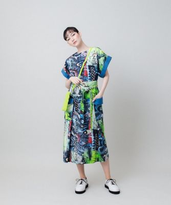 ヒロココシノ 夏を彩るアートプリント ワンピース 38 総柄 美品 ヒロココシノ 夏を彩るアートプリント ワンピース 38 総柄 美品