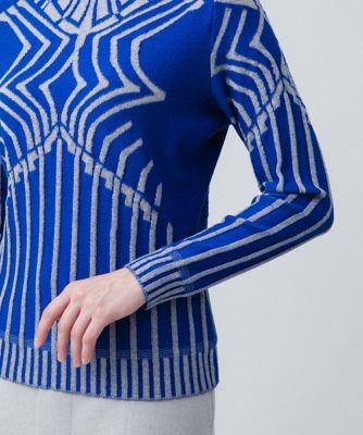 HIROKO KOSHINO / ヒロココシノ 幾何柄ジャカードニットプルオーバー 幾何柄シアーロングパーカー/日本製/洗える(パーカー) | TRUNK