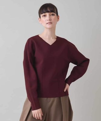 【美品】11号　HIROKO KOSHINO ニット　セットアップ　七〜八分袖 セール】 ヘリンボーンウールニットプルオーバー （ニット・セーター