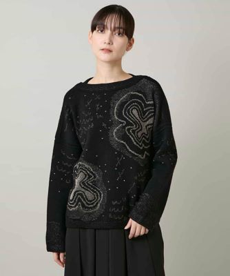 ＜HIROKO KOSHINO (Women)＞ラメフラワージャカードニット／日本製