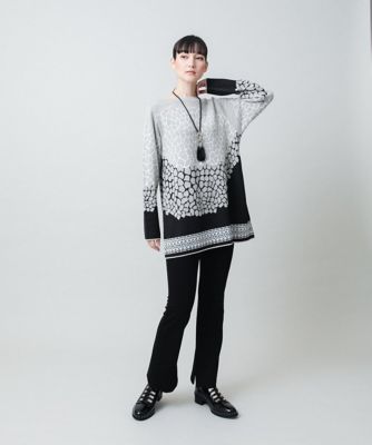 幾何モチーフデザインチュニックニット／日本製 | HIROKO KOSHINO