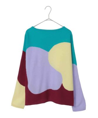 2601アルベロ◆アートプリント ニット 長袖 マルチカラー ブロックアートインターシャドルマンニット／日本製 | HIROKO KOSHINO