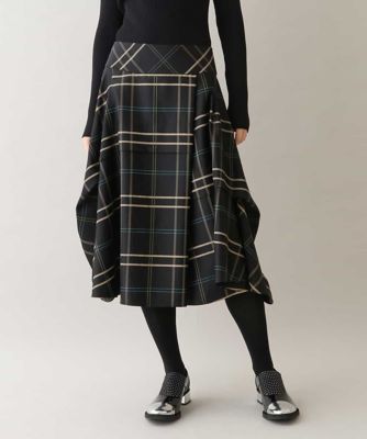 ＜HIROKO KOSHINO (Women)＞【日本製】チェック柄アシンメトリースカート