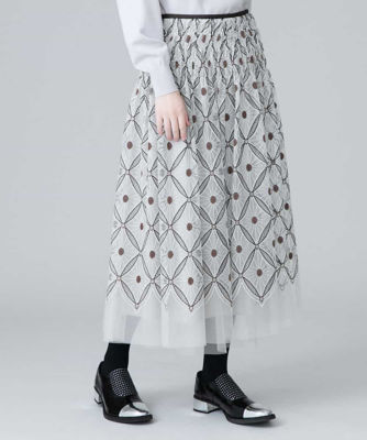 日本製／洗える】チュールアラベスク刺繍デザインスカート 