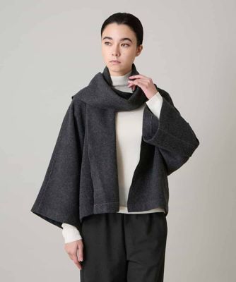 HIROKO BIS＊女優襟コート 絞り加工 中綿コート ビックショール 黒