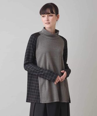 HIROKO KOSHINO (Women)/ヒロココシノ ミックスパターンハイネックカットソー/日本製/洗える 93ライトグレー トップス【三越伊勢丹/公式】