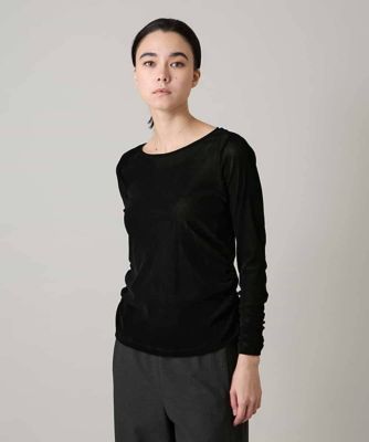 ＜HIROKO KOSHINO (Women)＞フロッキーチュールギャザーポイントカットソー／日本製／洗える