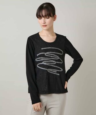 ＜HIROKO KOSHINO (Women)＞コード刺繍チュールレイヤーカットソー／日本製／洗える