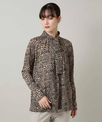 ＜HIROKO KOSHINO (Women)＞アートプリントボウタイブラウス／日本製／洗える