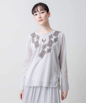 HIROKO KOSHINO / ヒロココシノ 異素材ジョイント刺繍プルオーバー /洗える 異素材ジョイント刺繍プルオーバー ／洗える | HIROKO KOSHINO