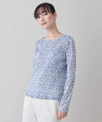 ＜HIROKO KOSHINO (Women)＞幾何プリントプリーツデザインカットソー　／洗える