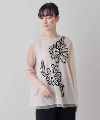 フラワー刺繍チュールトップス／洗える | HIROKO KOSHINO (Women