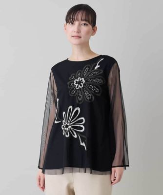 フラワー刺繍チュールトップス／洗える | HIROKO KOSHINO (Women
