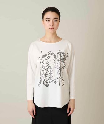 ボタニカルモチーフ刺繍ロングTシャツ／洗える | HIROKO KOSHINO