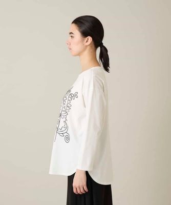 ボタニカルモチーフ刺繍ロングTシャツ／洗える | HIROKO KOSHINO