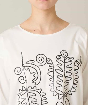 ボタニカルモチーフ刺繍ロングTシャツ／洗える | HIROKO KOSHINO