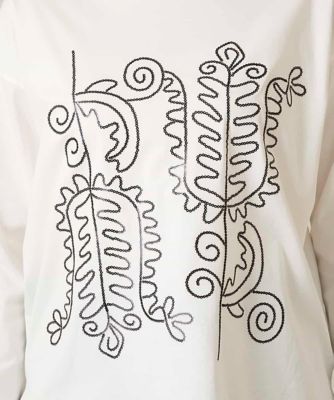 ボタニカルモチーフ刺繍ロングTシャツ／洗える | HIROKO KOSHINO