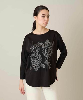 ボタニカルモチーフ刺繍ロングTシャツ／洗える | HIROKO KOSHINO