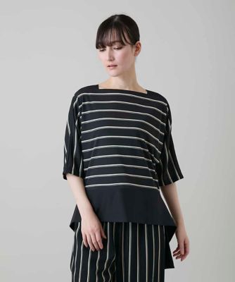 ＜HIROKO KOSHINO (Women)＞アシンメトリーヘムボーダーブラウス／日本製／洗濯機で洗える