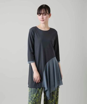 ＜HIROKO KOSHINO (Women)＞アシンメトリーチュールヘムデザインチュニック／日本製／洗える