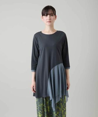 アシンメトリーチュールヘムデザインチュニック／日本製／洗える