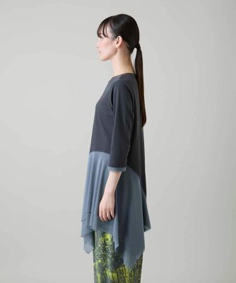 アシンメトリーチュールヘムデザインチュニック／日本製／洗える