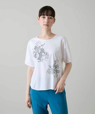 み*ん様 nako ohno フラワーモチーフ付きカットソー フラワーモチーフカットソー／日本製／洗える | HIROKO KOSHINO (Women