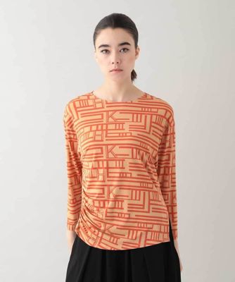 【SALE】HIROKO KOSHINO (Women)/ヒロココシノ 幾何プリントシャーリングデザインカットソー /日本製/洗える オレンジ15 トップス【三越伊勢丹/公式】