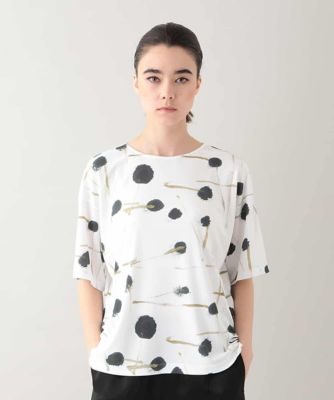 【SALE】HIROKO KOSHINO (Women)/ヒロココシノ 墨絵プリントボックスフォルムTシャツ /日本製/洗える ホワイト90 トップス【三越伊勢丹/公式】