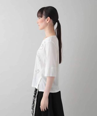 ボタニカル刺繍デザインカットソー／日本製／洗える