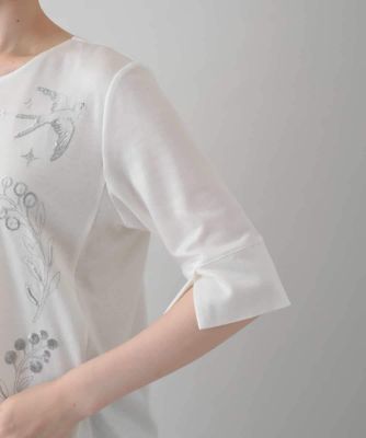 ボタニカル刺繍デザインカットソー／日本製／洗える