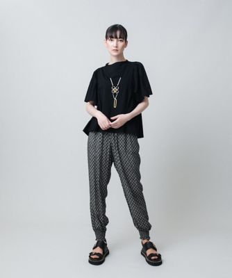m＆Kyoko 佐藤繊維　きのこ柄シャーリングパンツ 幾何柄シャーリングデザインパンツ／洗える | HIROKO KOSHINO