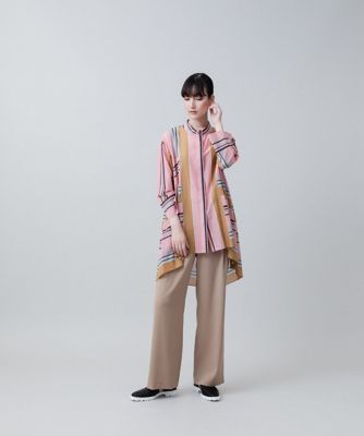 サイドパイピングストレッチワイドパンツ／日本製