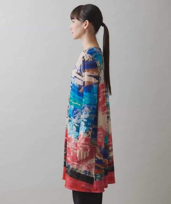 HIROKO BIS コシノヒロコ抽象アートプリント 長袖チュニック アートプリント襟付きチュニック ／日本製／洗える | HIROKO