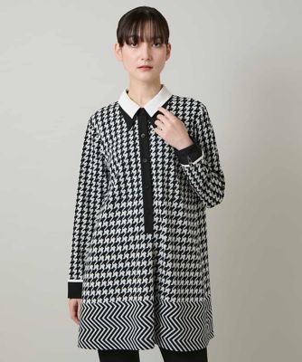 ＜HIROKO KOSHINO (Women)＞千鳥幾何柄シャツライクチュニック／日本製／洗える